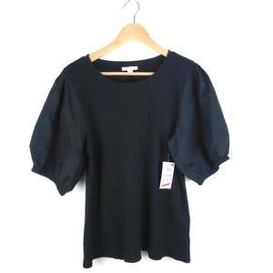 NEW on 34th Black Micro Ribbed Short Puff Sleeve Blouse Tee Top SIZE Extra Large